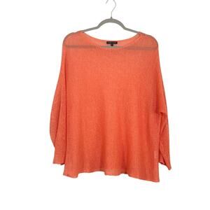 Eileen Fisher Womens Linen Blend Open Knit Oversized Sweater Orange Size Small